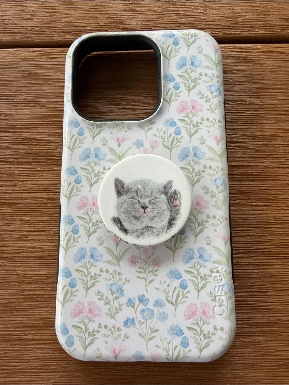 Casely Pastel Garden Sunday Best case for IPhone 14 Pro with kitten Popsocket